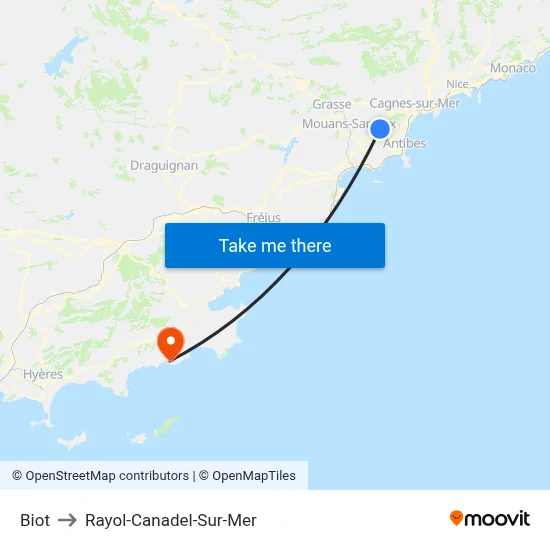 Biot to Rayol-Canadel-Sur-Mer map