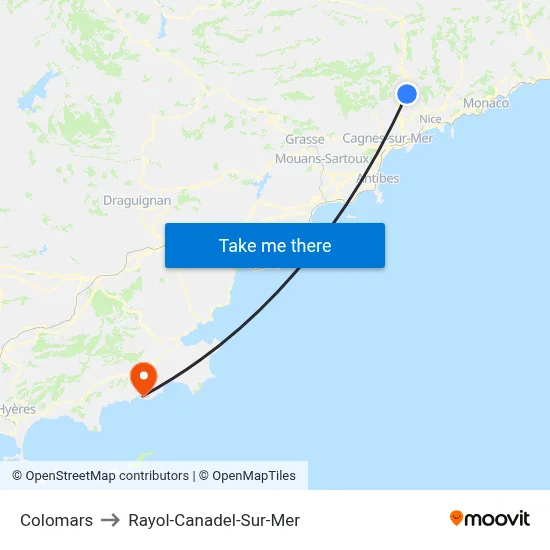 Colomars to Rayol-Canadel-Sur-Mer map