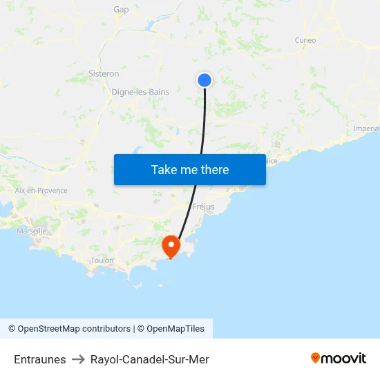 Entraunes to Rayol-Canadel-Sur-Mer map