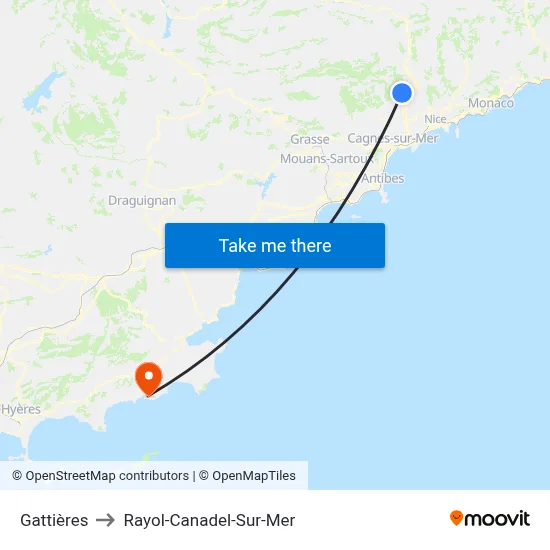 Gattières to Rayol-Canadel-Sur-Mer map