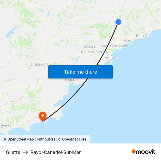 Gilette to Rayol-Canadel-Sur-Mer map