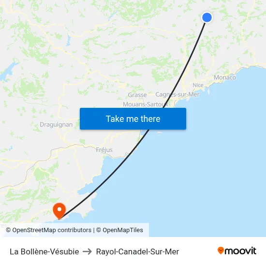 La Bollène-Vésubie to Rayol-Canadel-Sur-Mer map
