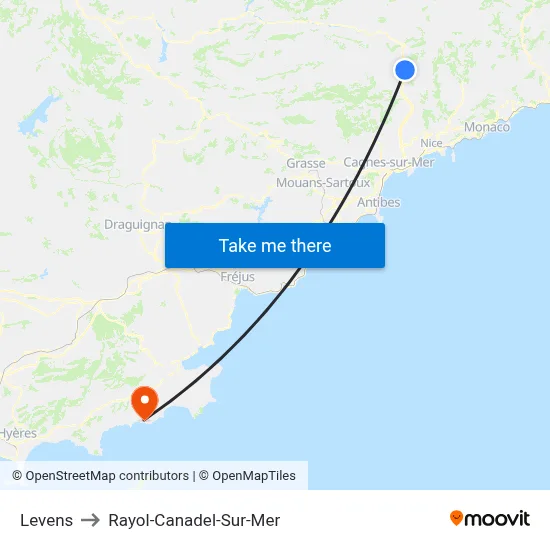 Levens to Rayol-Canadel-Sur-Mer map