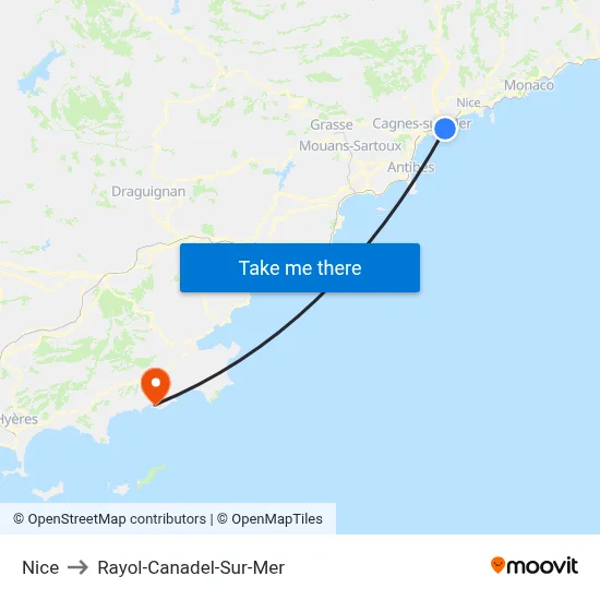 Nice to Rayol-Canadel-Sur-Mer map