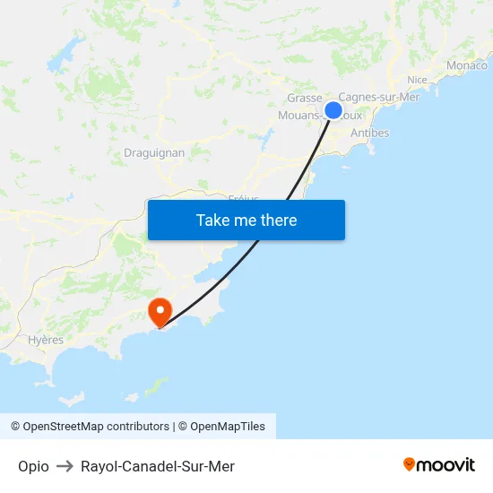Opio to Rayol-Canadel-Sur-Mer map