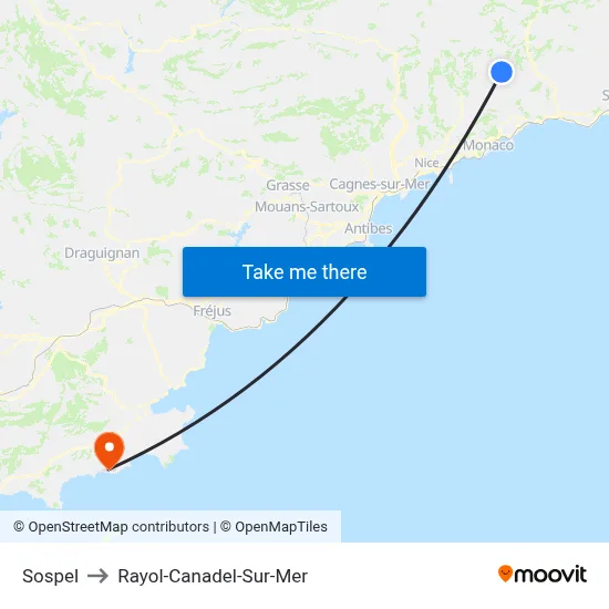 Sospel to Rayol-Canadel-Sur-Mer map