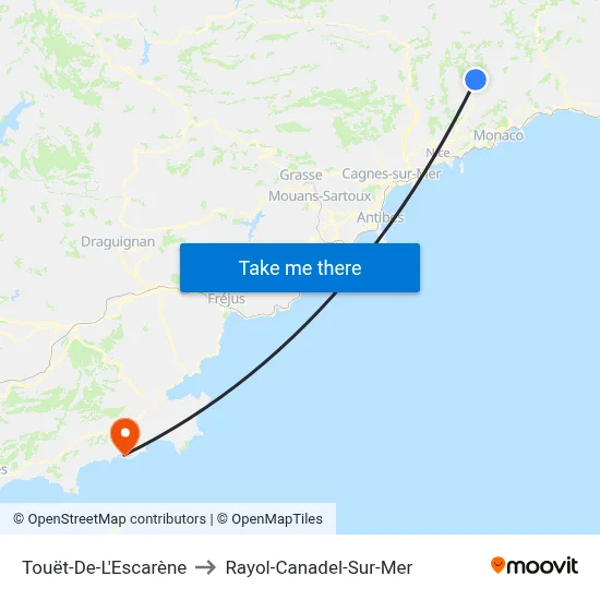 Touët-De-L'Escarène to Rayol-Canadel-Sur-Mer map