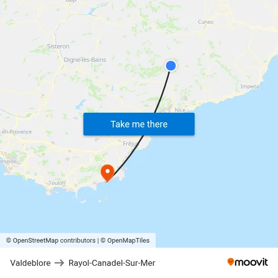 Valdeblore to Rayol-Canadel-Sur-Mer map