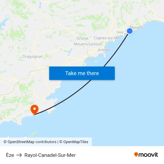 Èze to Rayol-Canadel-Sur-Mer map