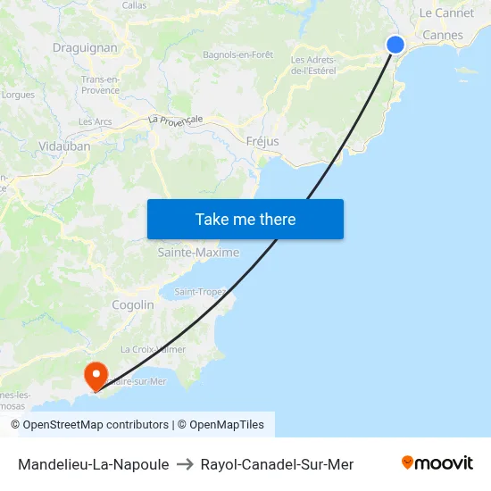 Mandelieu-La-Napoule to Rayol-Canadel-Sur-Mer map