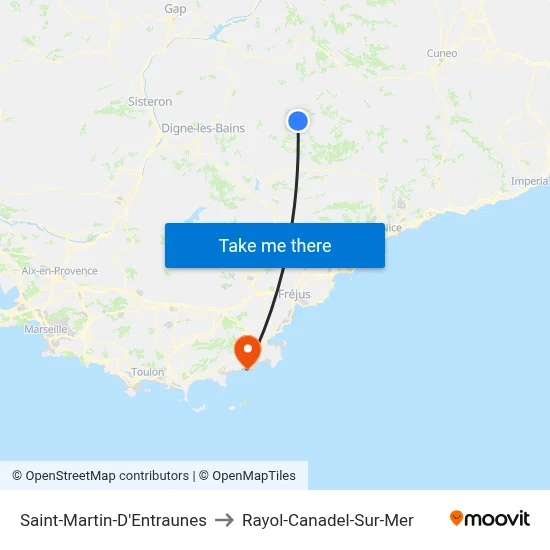 Saint-Martin-D'Entraunes to Rayol-Canadel-Sur-Mer map