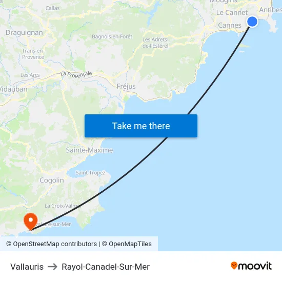 Vallauris to Rayol-Canadel-Sur-Mer map