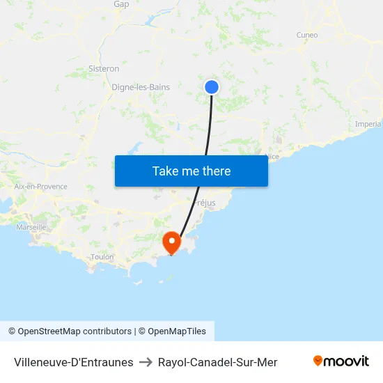 Villeneuve-D'Entraunes to Rayol-Canadel-Sur-Mer map
