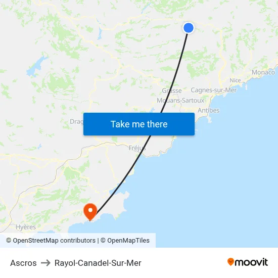 Ascros to Rayol-Canadel-Sur-Mer map