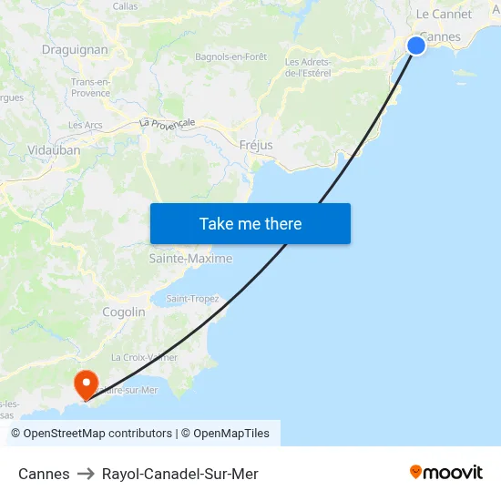 Cannes to Rayol-Canadel-Sur-Mer map