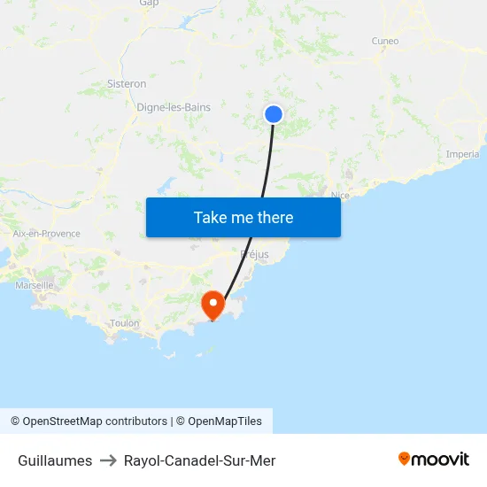 Guillaumes to Rayol-Canadel-Sur-Mer map