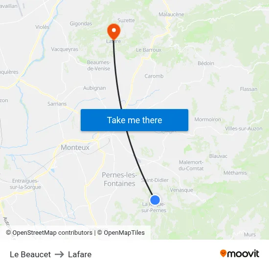 Le Beaucet to Lafare map