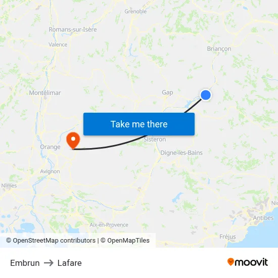 Embrun to Lafare map