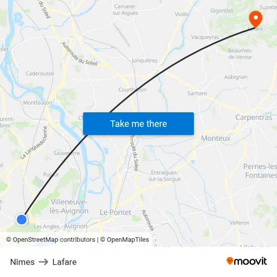 Nîmes to Lafare map
