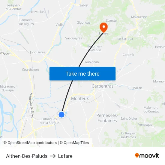 Althen-Des-Paluds to Lafare map
