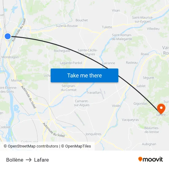 Bollène to Lafare map