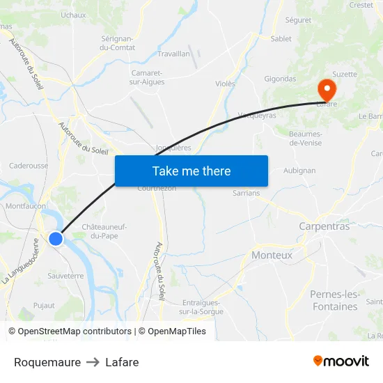 Roquemaure to Lafare map