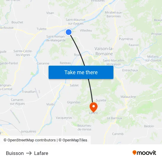 Buisson to Lafare map