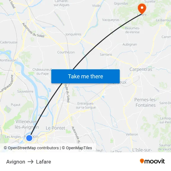 Avignon to Lafare map