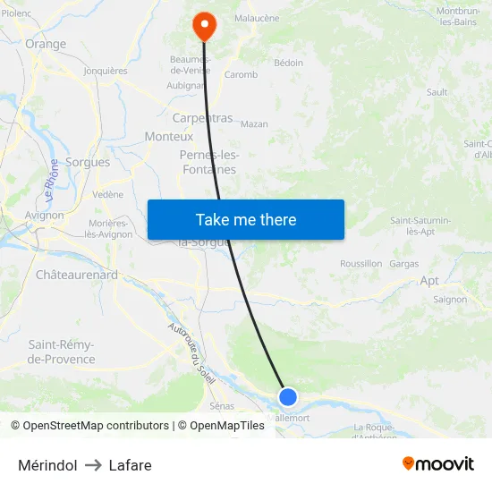 Mérindol to Lafare map