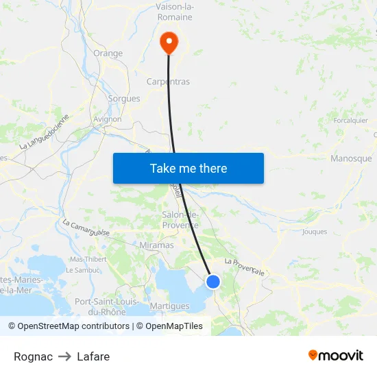Rognac to Lafare map