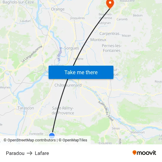 Paradou to Lafare map