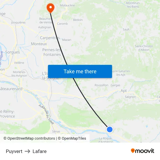 Puyvert to Lafare map