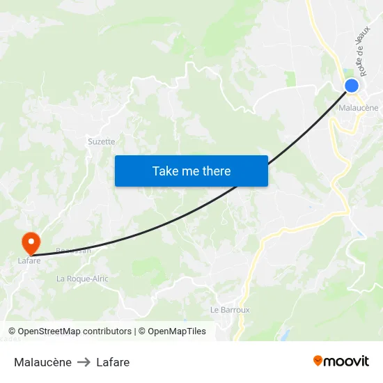 Malaucène to Lafare map