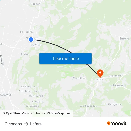 Gigondas to Lafare map