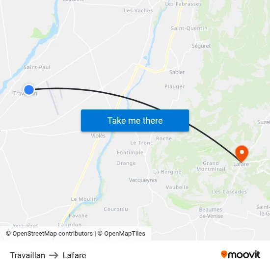 Travaillan to Lafare map