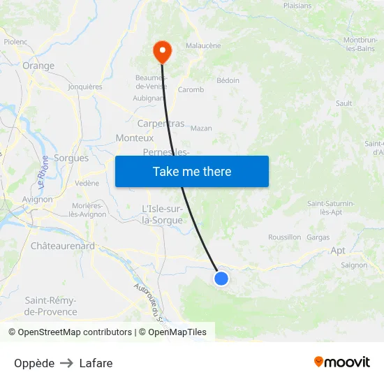 Oppède to Lafare map