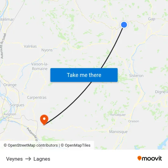 Veynes to Lagnes map