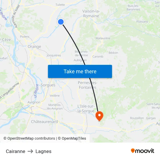 Cairanne to Lagnes map