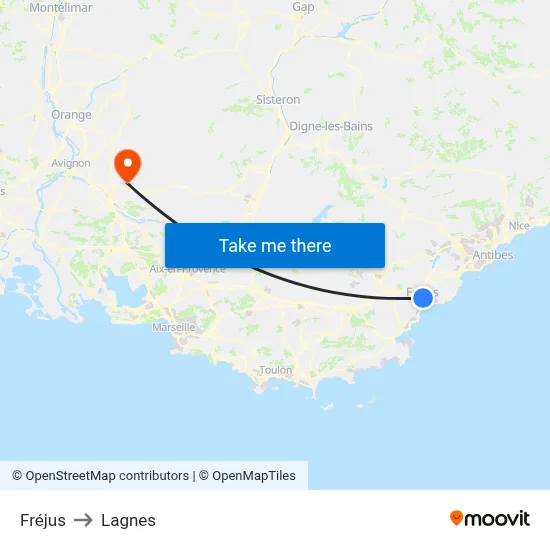 Fréjus to Lagnes map