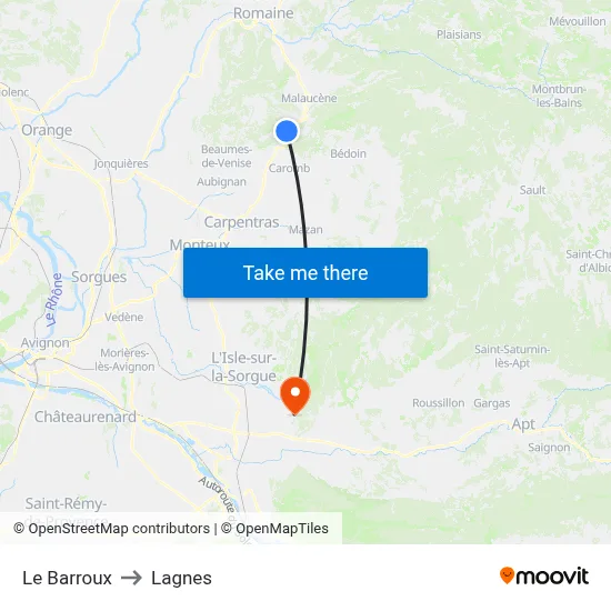 Le Barroux to Lagnes map