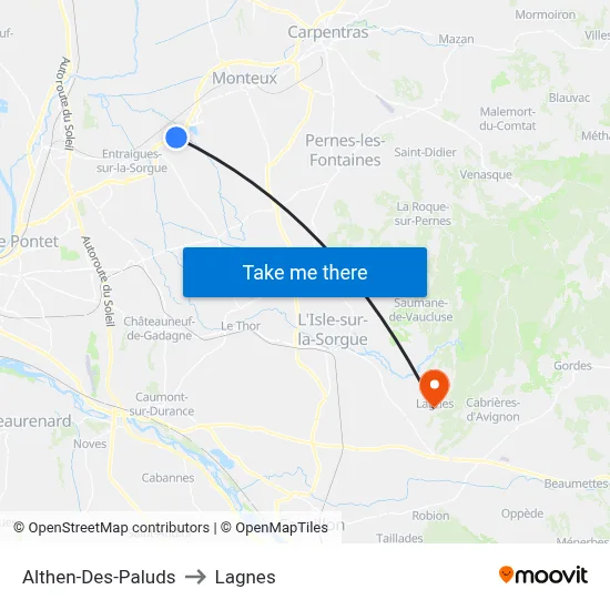 Althen-Des-Paluds to Lagnes map