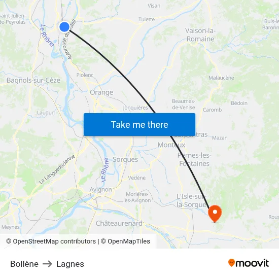 Bollène to Lagnes map