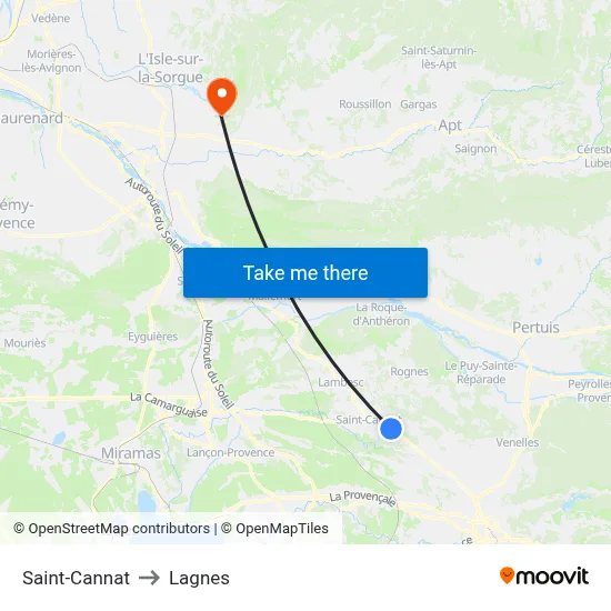 Saint-Cannat to Lagnes map