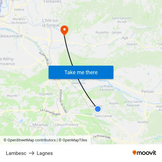 Lambesc to Lagnes map
