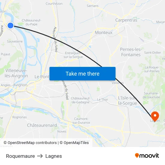 Roquemaure to Lagnes map