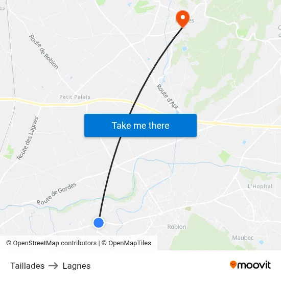 Taillades to Lagnes map