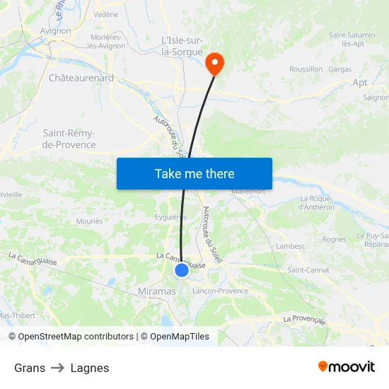 Grans to Lagnes map