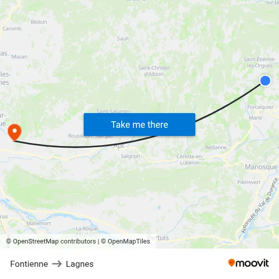 Fontienne to Lagnes map