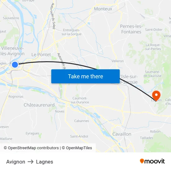 Avignon to Lagnes map