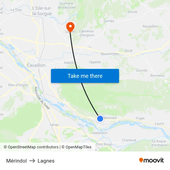 Mérindol to Lagnes map